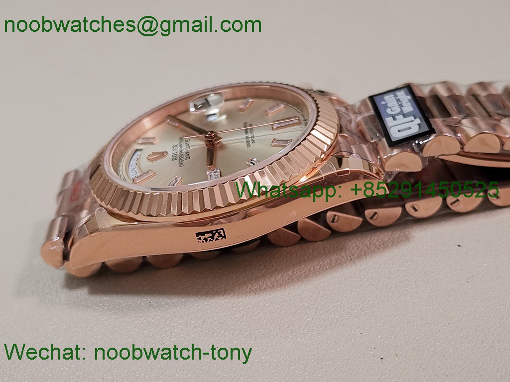 Replica Rolex DayDate 40mm Rose Gold QF Best SuperCLone Silver Diamond Dial V5 Gain Weight Heavy