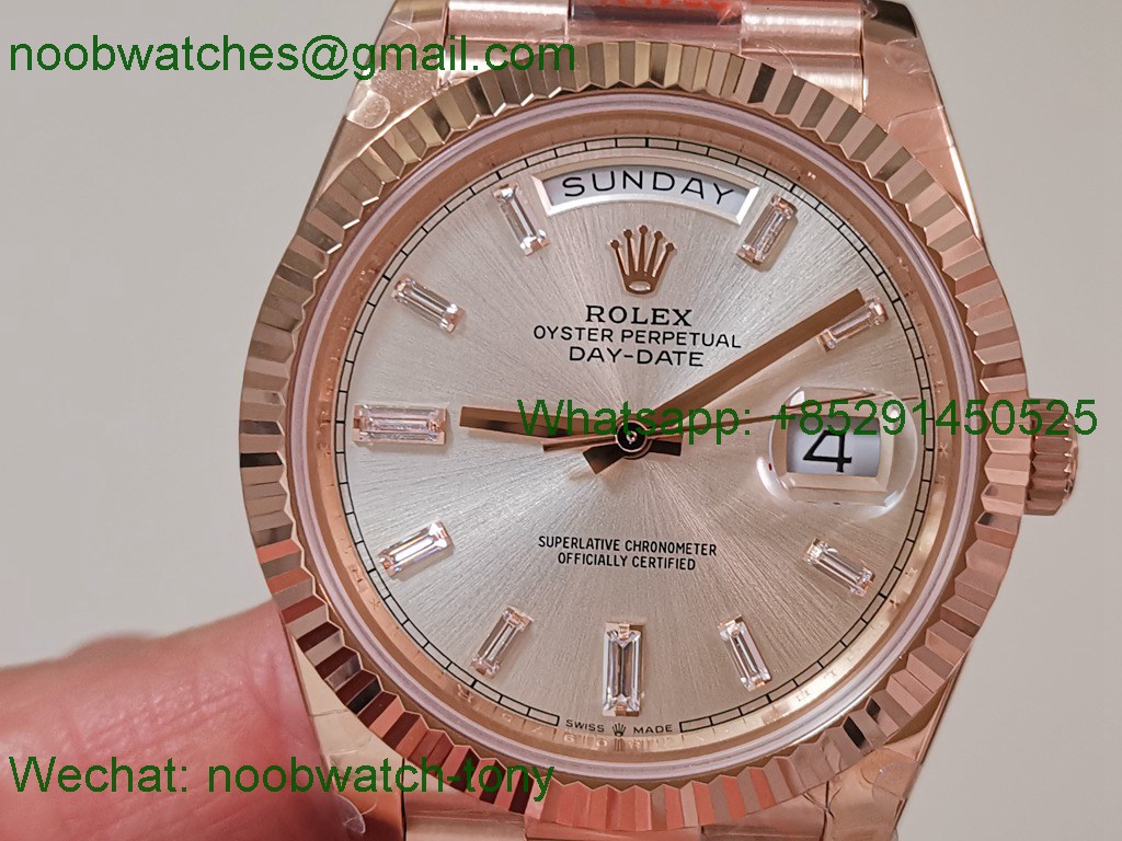Replica Rolex DayDate 40mm Rose Gold QF Best SuperCLone Silver Diamond Dial V5 Gain Weight Heavy