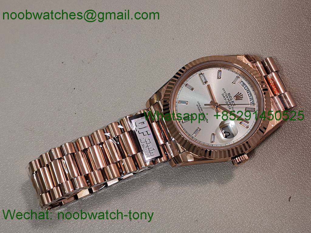 Replica Rolex DayDate 40mm Rose Gold QF Best SuperCLone Silver Diamond Dial V5 Gain Weight Heavy