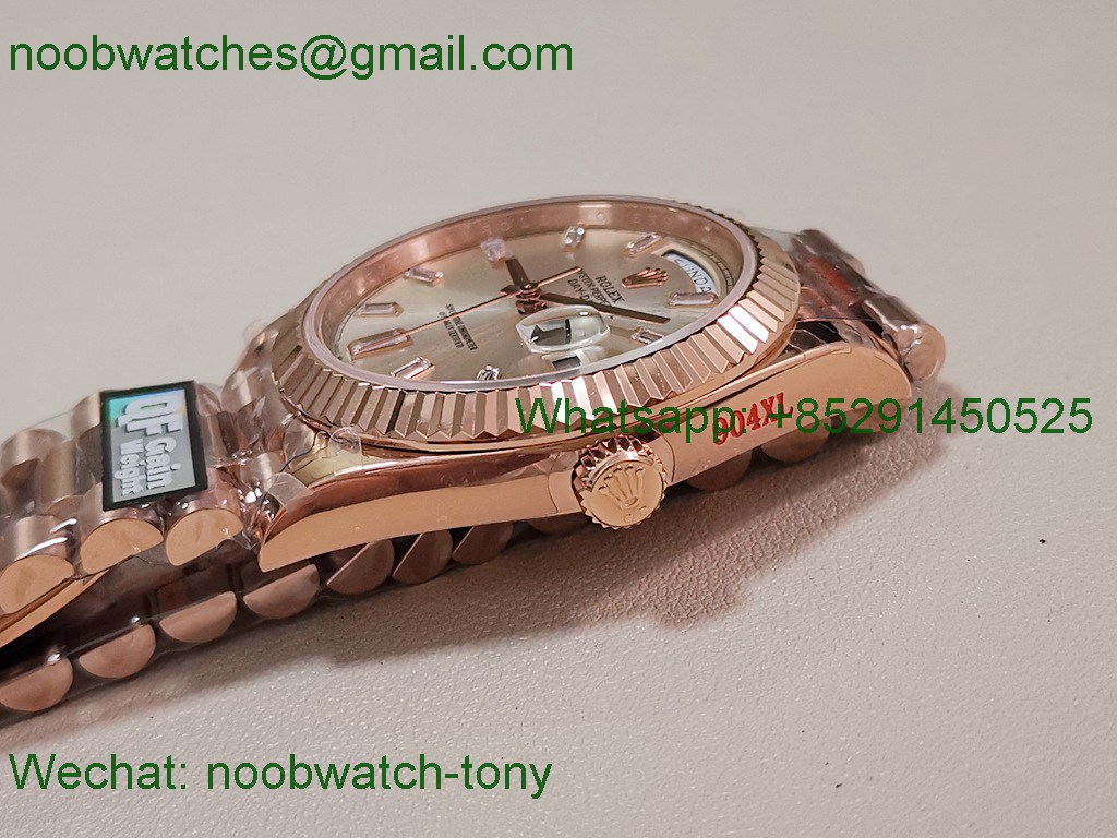 Replica Rolex DayDate 40mm Rose Gold QF Best SuperCLone Silver Diamond Dial V5 Gain Weight Heavy