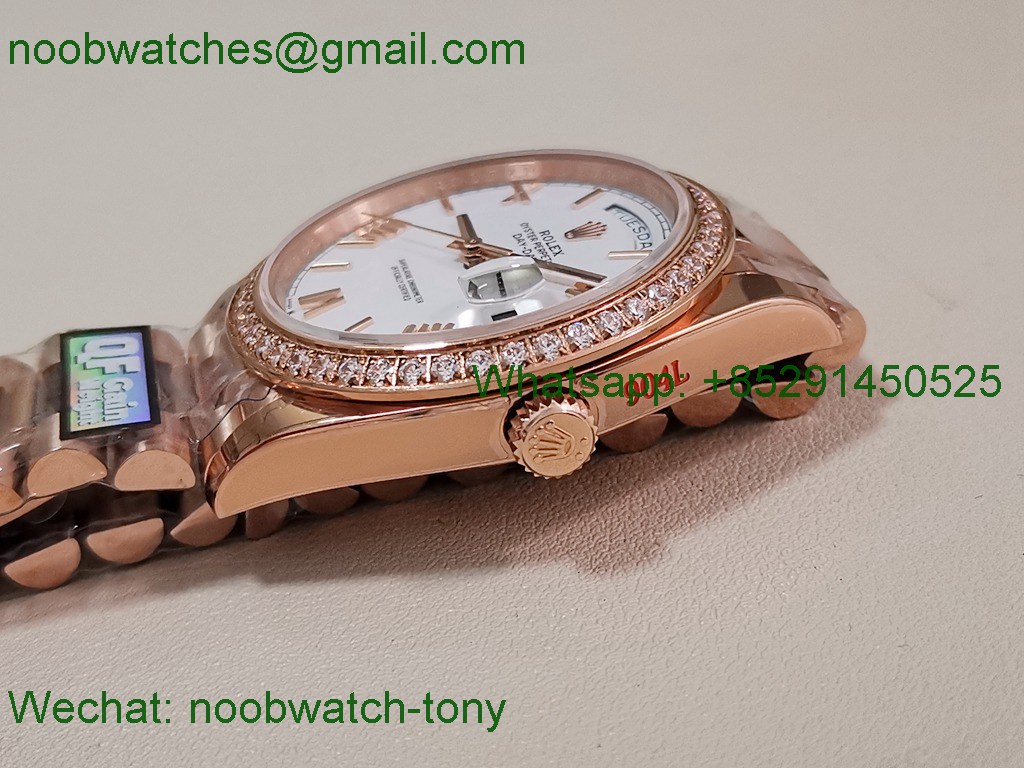 Replica Rolex DayDate 40mm Rose Gold QF Best SuperClone White Dial Diamond Bezel V5 Gain Weight Heavy