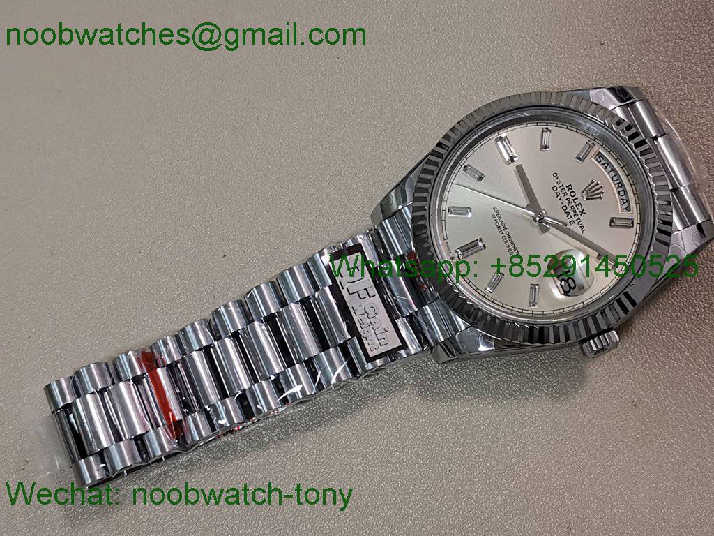 Replica Rolex DayDate 40mm QF Best SuperClone Silver Diamond Dial President A2836 V6 Heavy Gain Weight