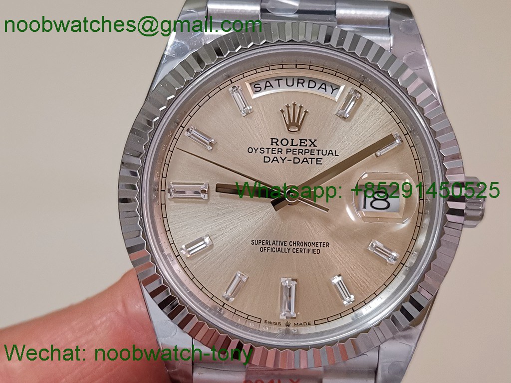 Replica Rolex DayDate 40mm QF Best SuperClone Silver Diamond Dial President A2836 V6 Heavy Gain Weight