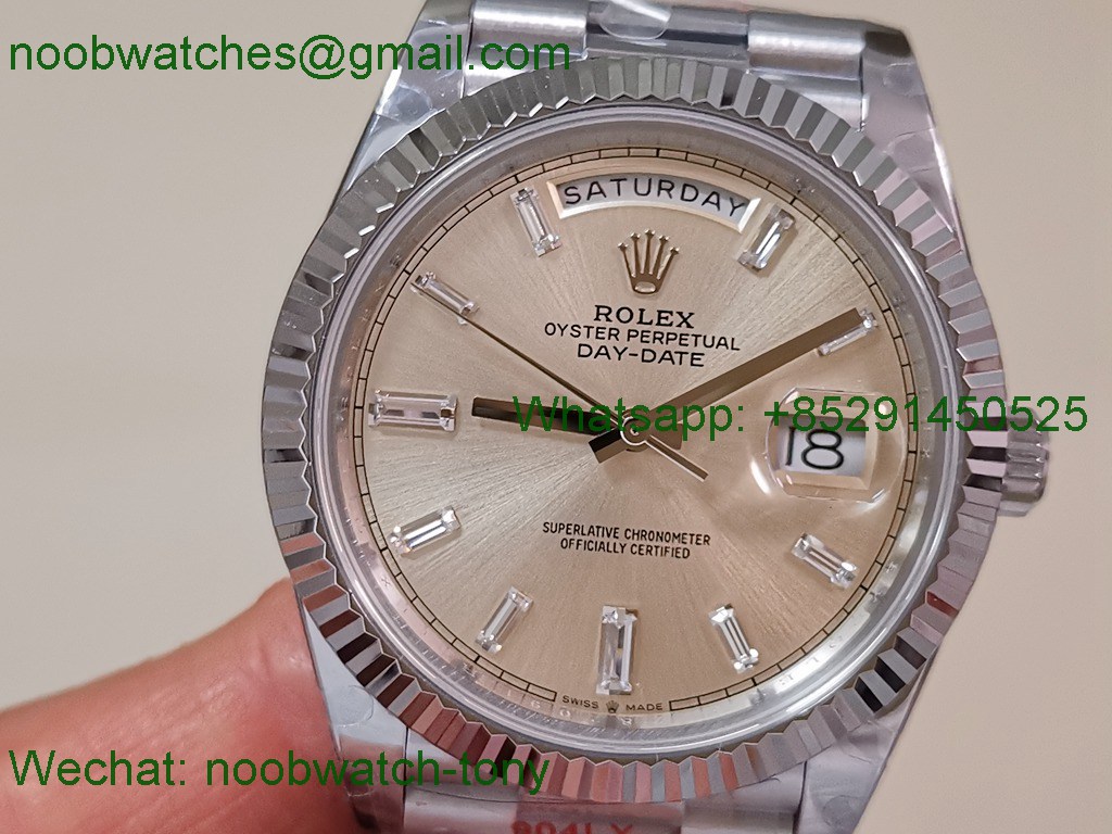 Replica Rolex DayDate 40mm QF Best SuperClone Silver Diamond Dial President A2836 V6 Heavy Gain Weight