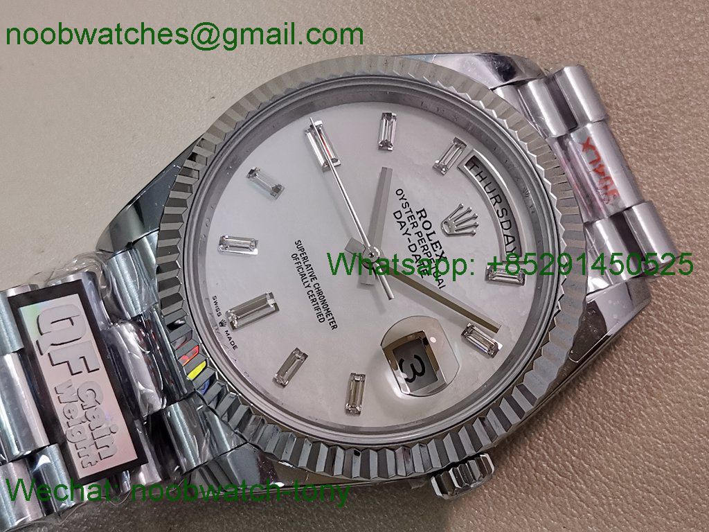 Replica Rolex DayDate 40mm QF Best SuperClone Mop Diamond Dial A2836 V6 Heavy Gain Weight