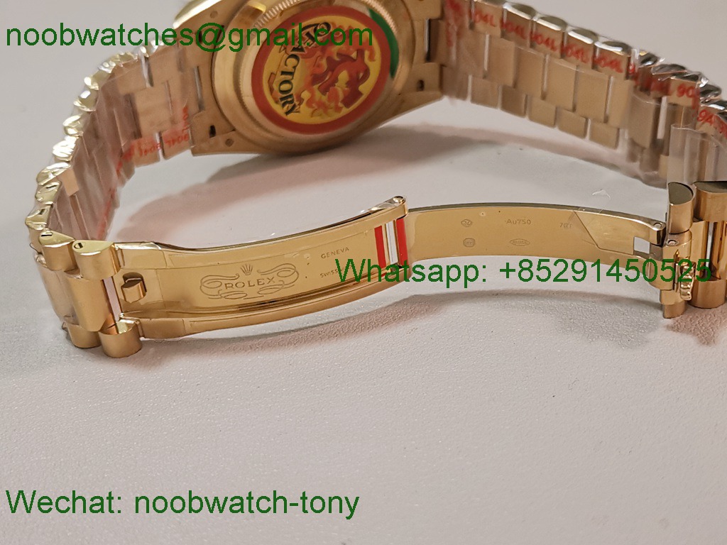 Replica Rolex DayDate 40mm Yellow Gold QF 1:1 Best SuperClone Diamonds Red A2836 V5 Heavy Gain Weight