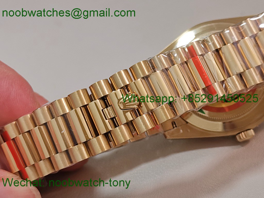 Replica Rolex DayDate 40mm Yellow Gold QF 1:1 Best SuperClone Diamonds Red A2836 V5 Heavy Gain Weight