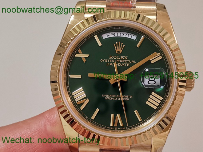Replica Rolex DayDate 40mm Yellow Gold QF Best SuperClone Green Dial President A2836 V5 Gain Weight Heavy