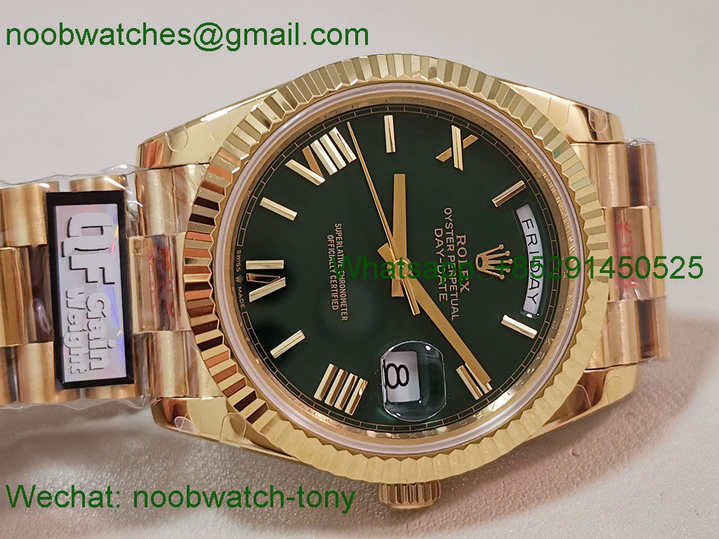 Replica Rolex DayDate 40mm Yellow Gold QF Best SuperClone Green Dial President A2836 V5 Gain Weight Heavy