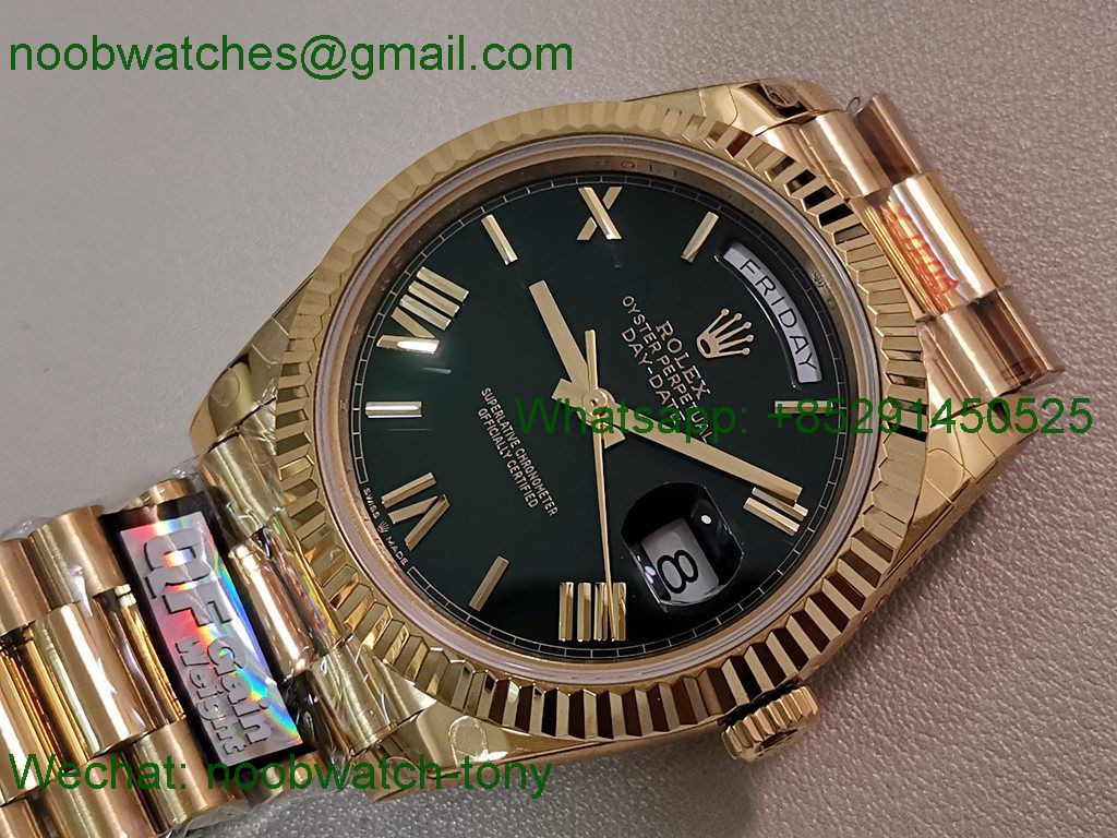 Replica Rolex DayDate 40mm Yellow Gold QF Best SuperClone Green Dial President A2836 V5 Gain Weight Heavy