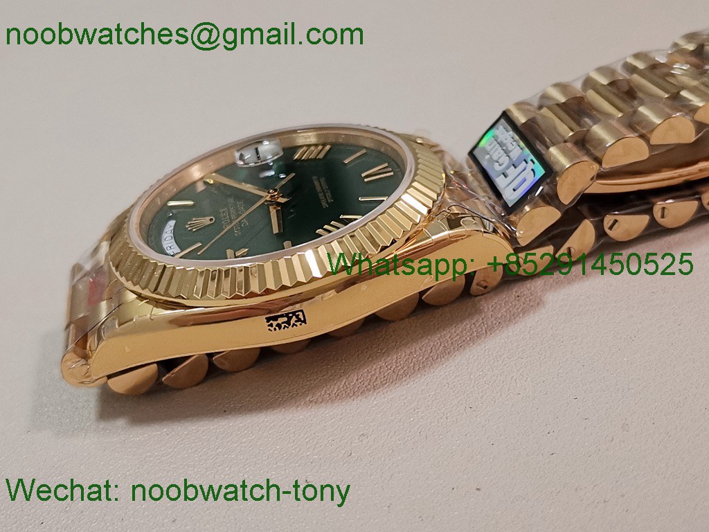 Replica Rolex DayDate 40mm Yellow Gold QF Best SuperClone Green Dial President A2836 V5 Gain Weight Heavy
