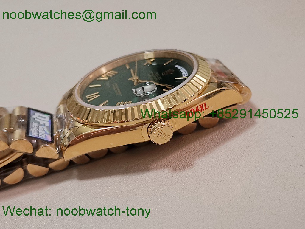 Replica Rolex DayDate 40mm Yellow Gold QF Best SuperClone Green Dial President A2836 V5 Gain Weight Heavy