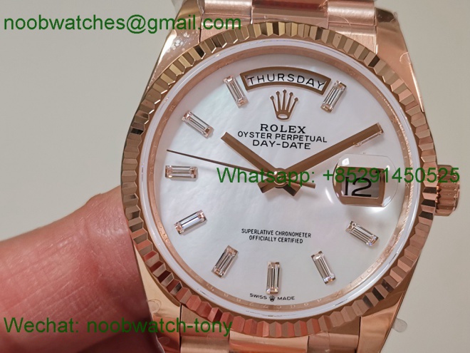Replica Rolex DayDate 40mm Rose Gold QF Best SuperCLone MOP Diamond Dial V5 Gain Weight Heavy