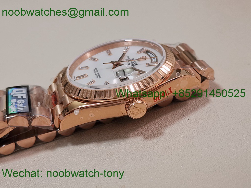 Replica Rolex DayDate 40mm Rose Gold QF Best SuperCLone MOP Diamond Dial V5 Gain Weight Heavy