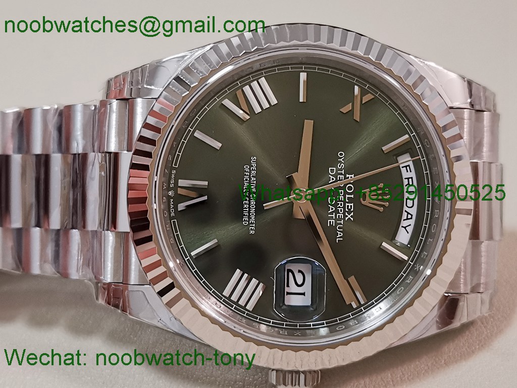 Replica Rolex DayDate 40mm 228239 VSF 1:1 Best SuperClone Green Roman Dial President Bracelet VS3255 V2