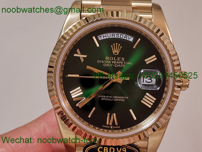 Replica Rolex DayDate 40mm Yellow Gold CBDF 1:1 Best SuperClone Green Ombre Roman Dial VR3255 Heavy Gain Weight 210g 