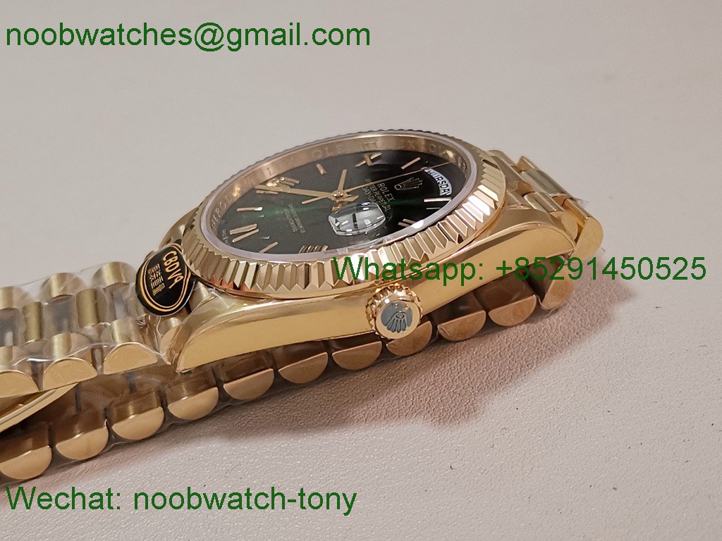 Replica Rolex DayDate 40mm Yellow Gold CBDF 1:1 Best SuperClone Green Ombre Roman Dial VR3255 Heavy Gain Weight 210g 