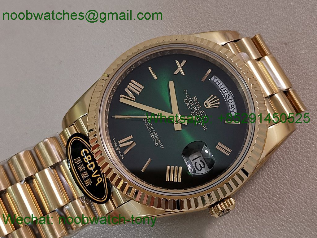Replica Rolex DayDate 40mm Yellow Gold CBDF 1:1 Best SuperClone Green Ombre Roman Dial VR3255 Heavy Gain Weight 210g 