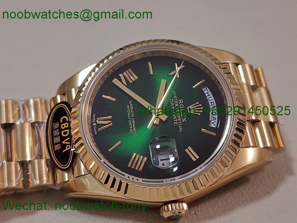 Replica Rolex DayDate 40mm Yellow Gold CBDF 1:1 Best SuperClone Green Ombre Roman Dial VR3255 Heavy Gain Weight 210g 