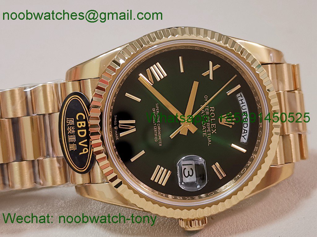 Replica Rolex DayDate 40mm Yellow Gold CBDF 1:1 Best SuperClone Green Ombre Roman Dial VR3255 Heavy Gain Weight 210g 