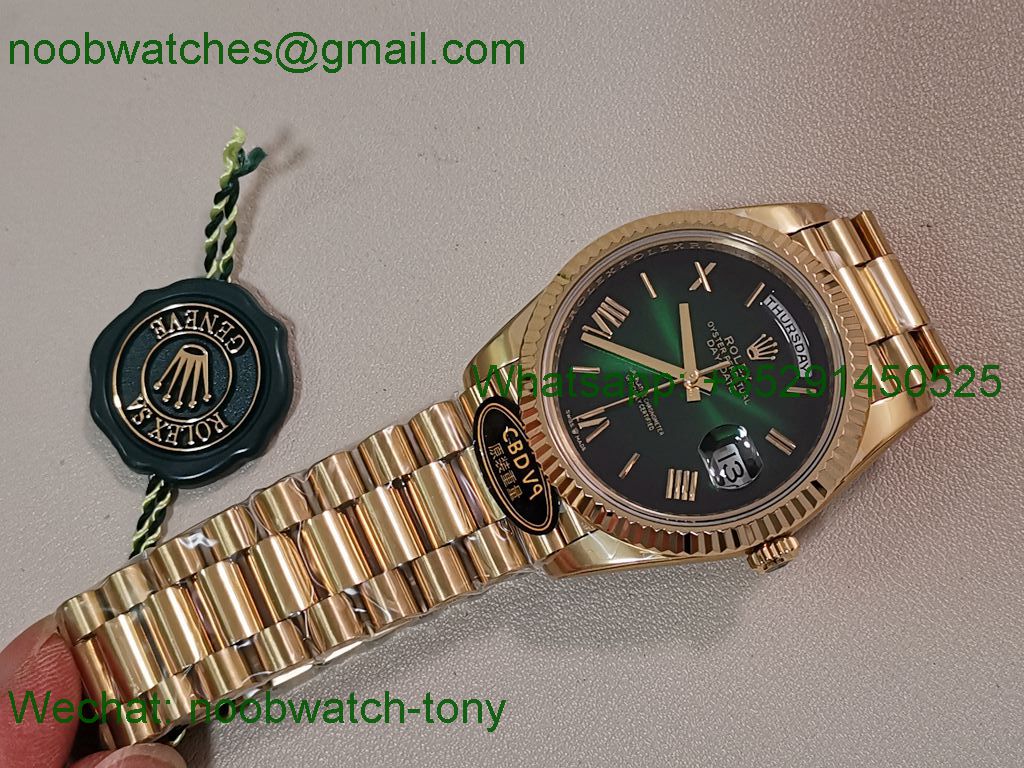 Replica Rolex DayDate 40mm Yellow Gold CBDF 1:1 Best SuperClone Green Ombre Roman Dial VR3255 Heavy Gain Weight 210g 