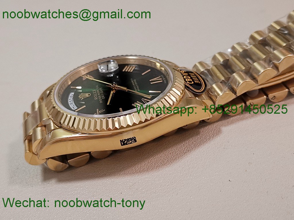 Replica Rolex DayDate 40mm Yellow Gold CBDF 1:1 Best SuperClone Green Ombre Roman Dial VR3255 Heavy Gain Weight 210g 