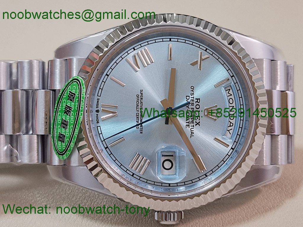 Replica Rolex DayDate 40mm CBDF 1:1 Best SuperClone Ice Blue Roma Dial VR3255 Heavy Gain Weight 210g 