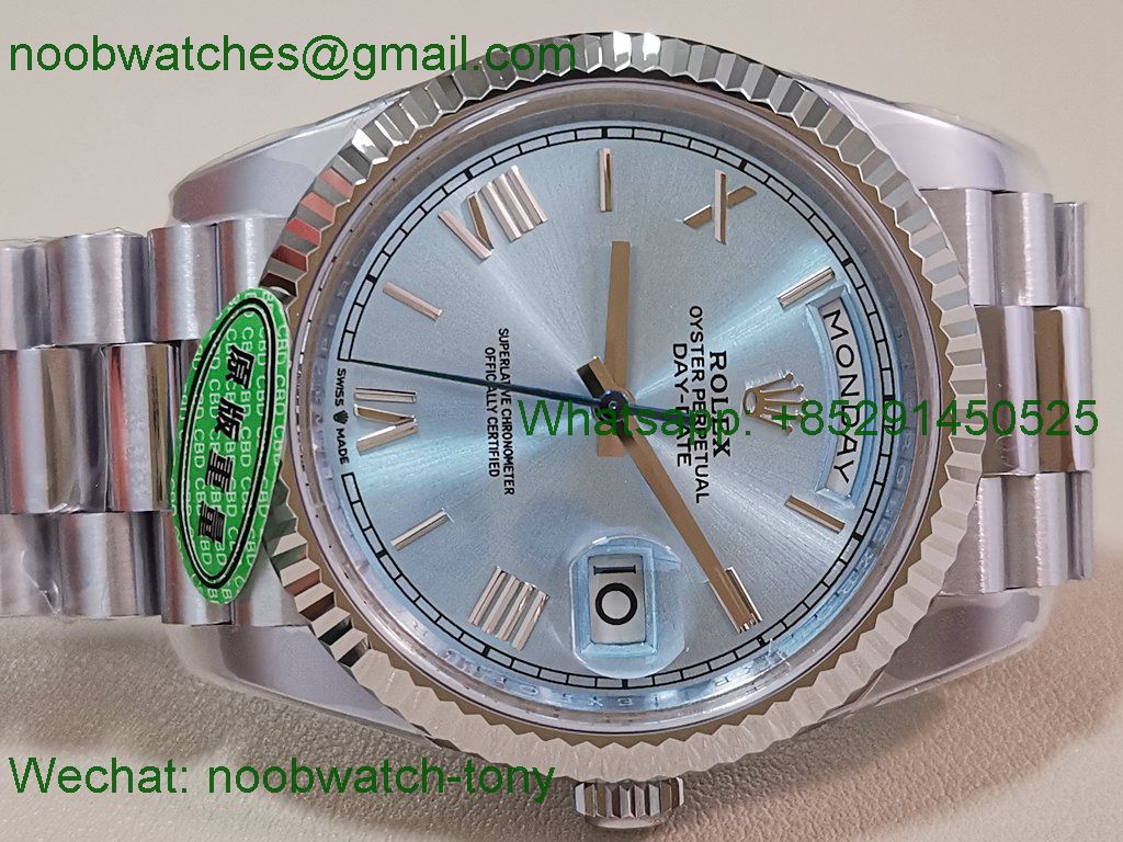Replica Rolex DayDate 40mm CBDF 1:1 Best SuperClone Ice Blue Roma Dial VR3255 Heavy Gain Weight 210g 