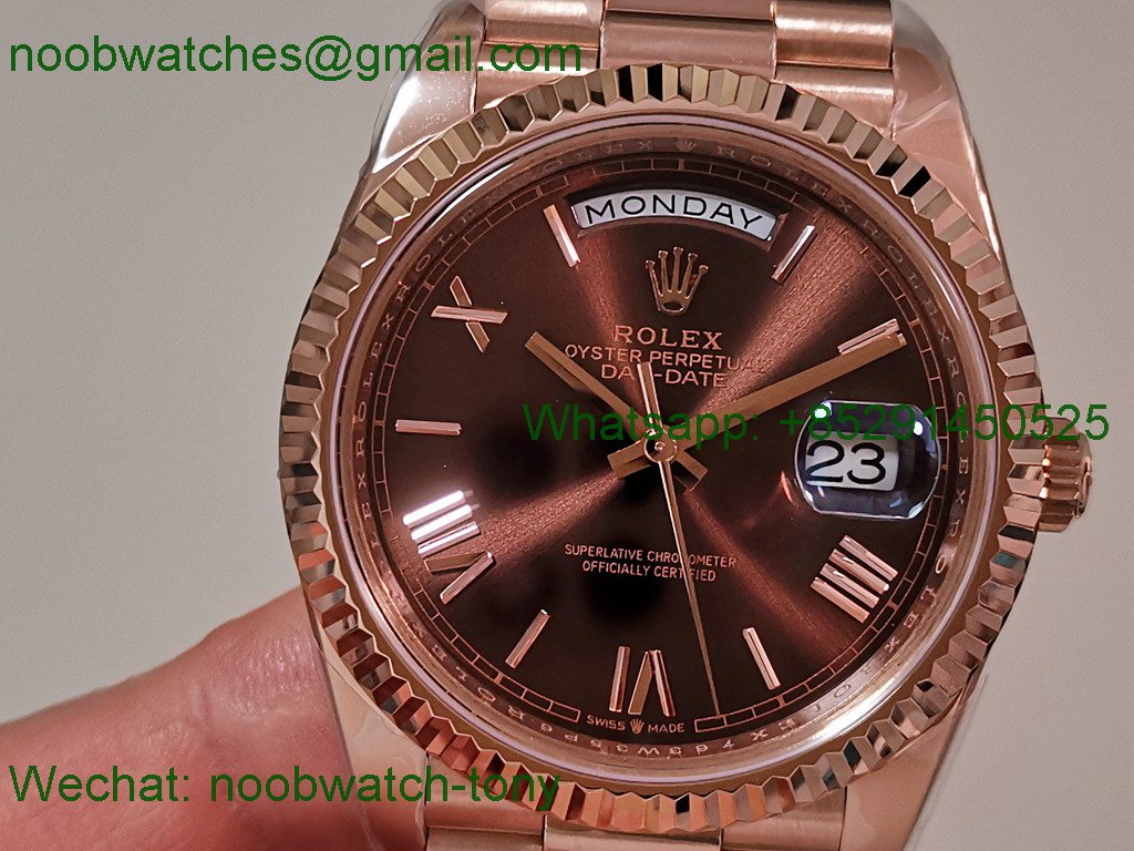 Replica Rolex DayDate 40mm Rose Gold CBDF 1:1 Best SuperClone Brown Dial VR3255 Heavy Gain Weight 210g