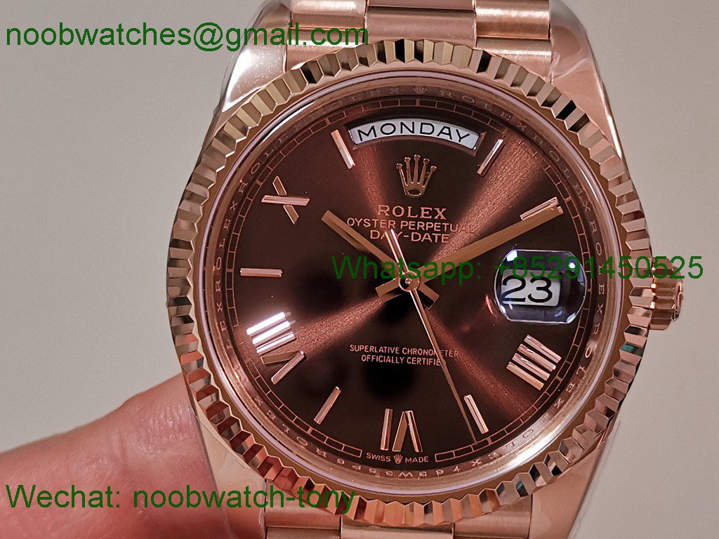Replica Rolex DayDate 40mm Rose Gold CBDF 1:1 Best SuperClone Brown Dial VR3255 Heavy Gain Weight 210g