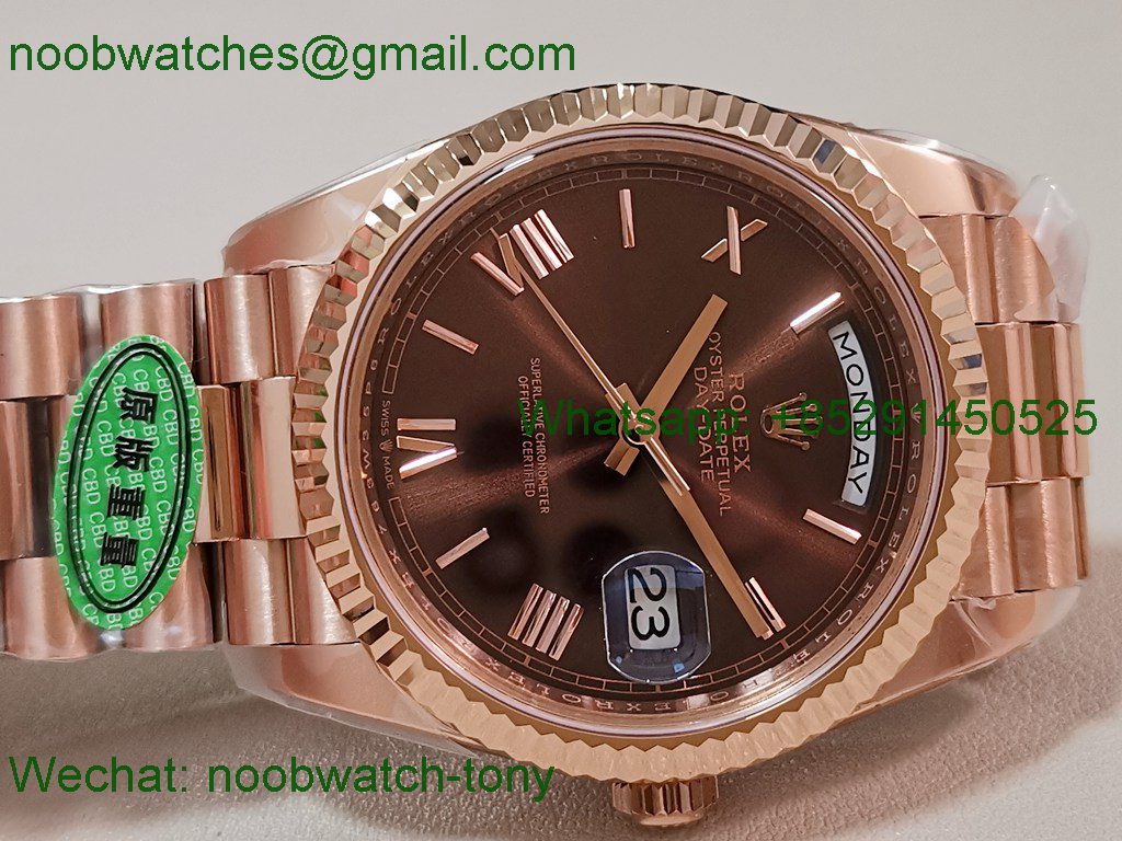 Replica Rolex DayDate 40mm Rose Gold CBDF 1:1 Best SuperClone Brown Dial VR3255 Heavy Gain Weight 210g