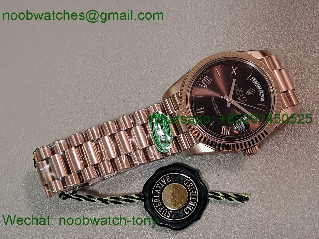 Replica Rolex DayDate 40mm Rose Gold CBDF 1:1 Best SuperClone Brown Dial VR3255 Heavy Gain Weight 210g