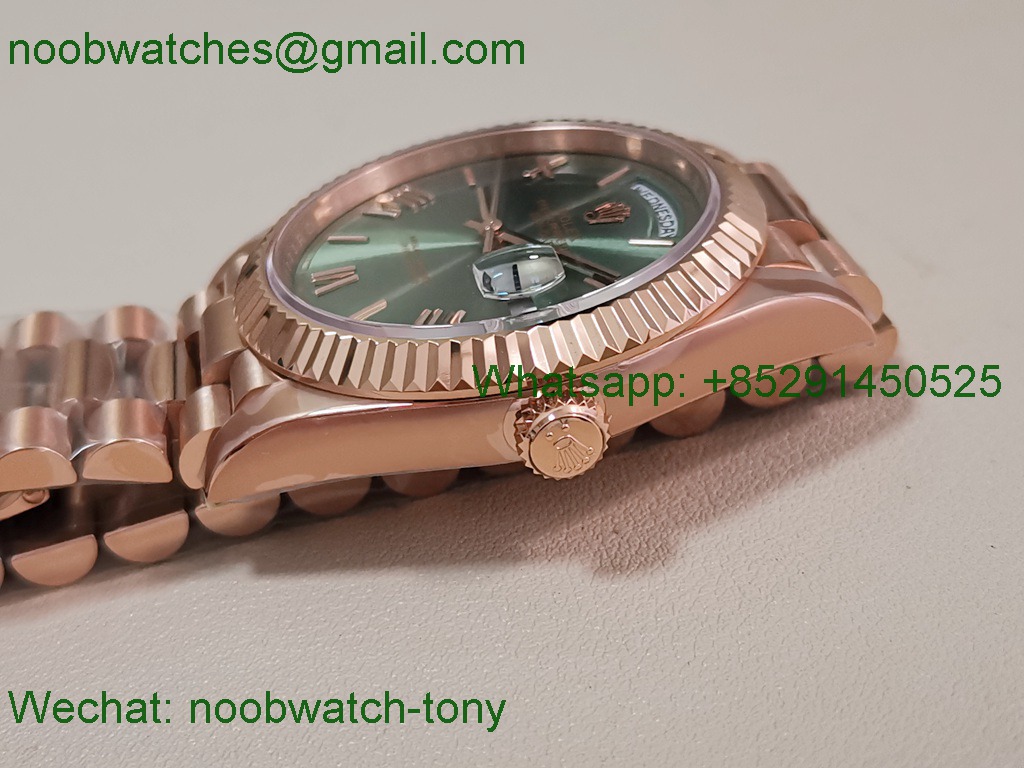 Replica Rolex DayDate 40mm Rose Gold CBDF 1:1 Best SuperClone Green Dial VR3255 Heavy Gain Weight 210g
