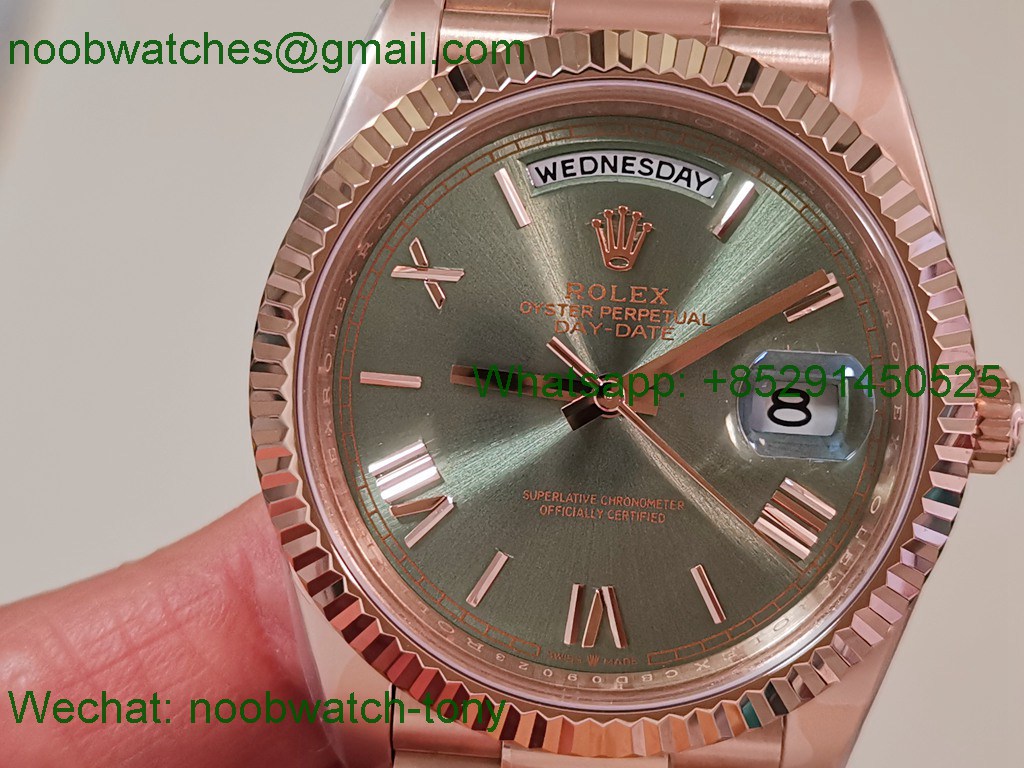 Replica Rolex DayDate 40mm Rose Gold CBDF 1:1 Best SuperClone Green Dial VR3255 Heavy Gain Weight 210g