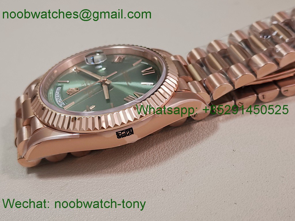 Replica Rolex DayDate 40mm Rose Gold CBDF 1:1 Best SuperClone Green Dial VR3255 Heavy Gain Weight 210g