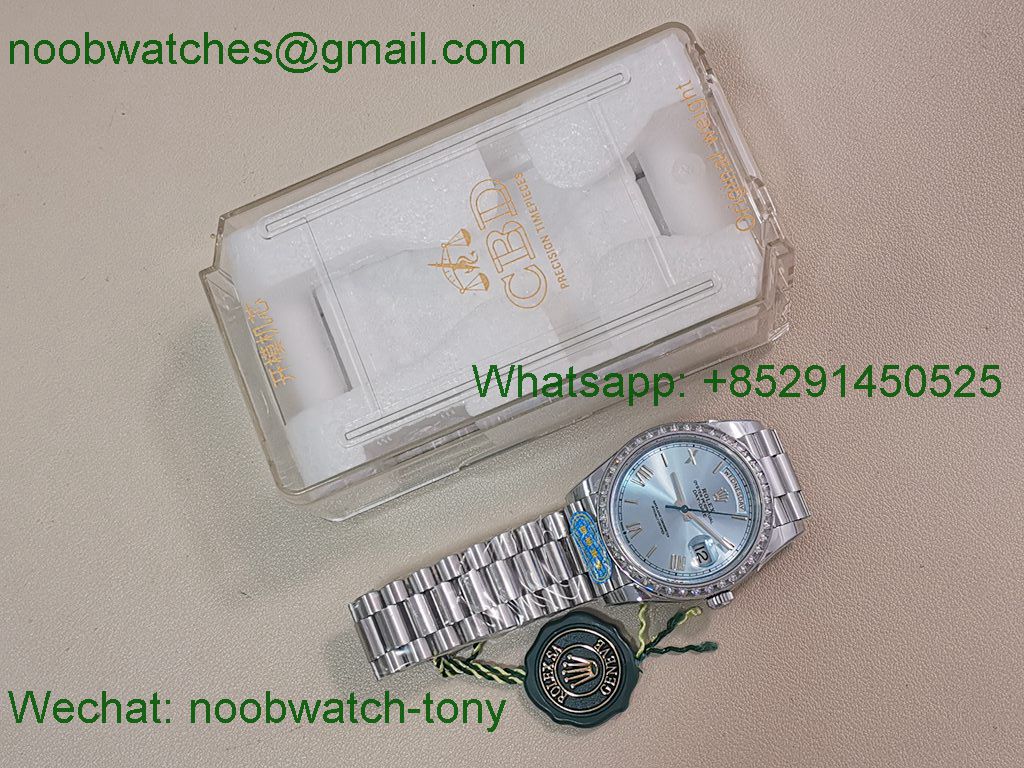 Replica Rolex DayDate 40mm CBDF 1:1 Best SuperClone Ice Blue Roma Dial Diamond Bezel VR3255 Heavy Gain Weight 210g 