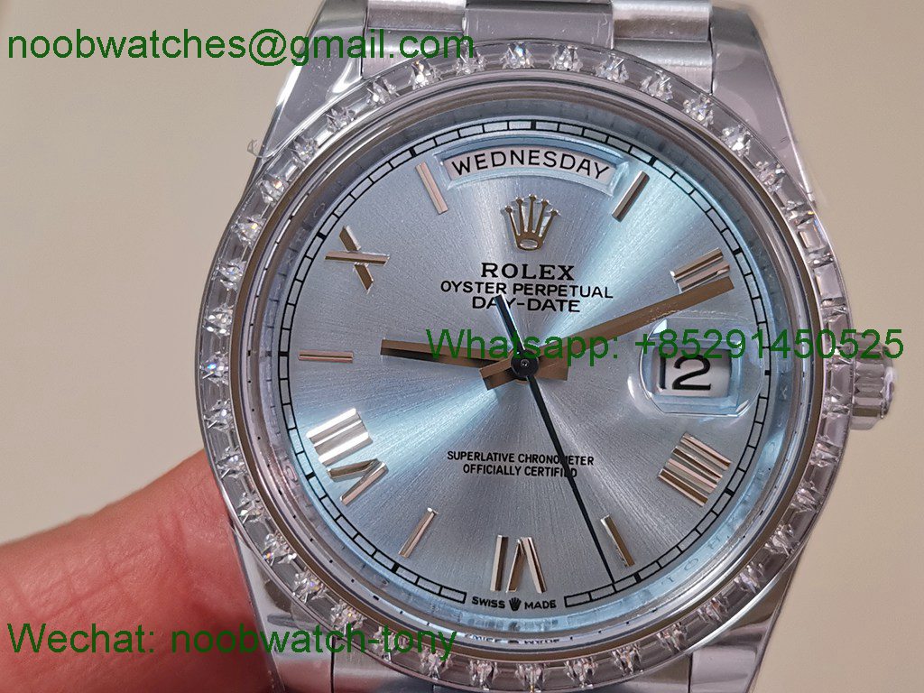Replica Rolex DayDate 40mm CBDF 1:1 Best SuperClone Ice Blue Roma Dial Diamond Bezel VR3255 Heavy Gain Weight 210g 