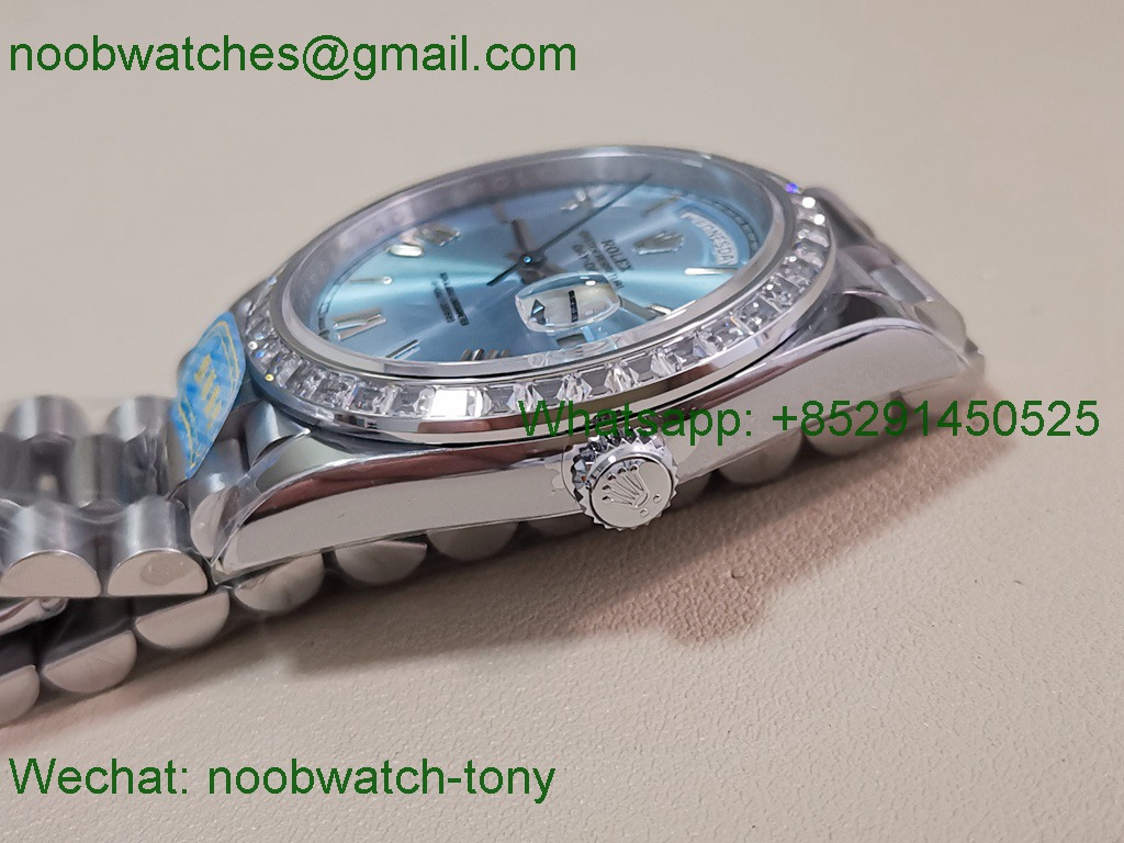 Replica Rolex DayDate 40mm CBDF 1:1 Best SuperClone Ice Blue Roma Dial Diamond Bezel VR3255 Heavy Gain Weight 210g 