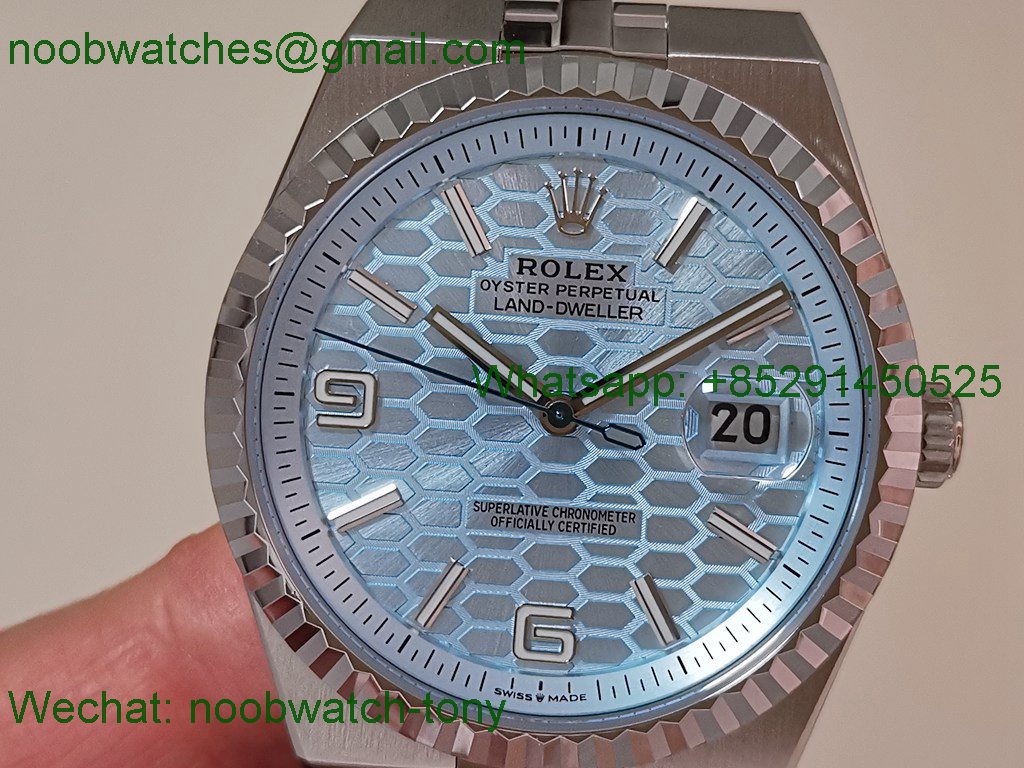 Replica Rolex Land Dweller 127386 ESF Ice Blue Dial A7135 Best SuperClone 