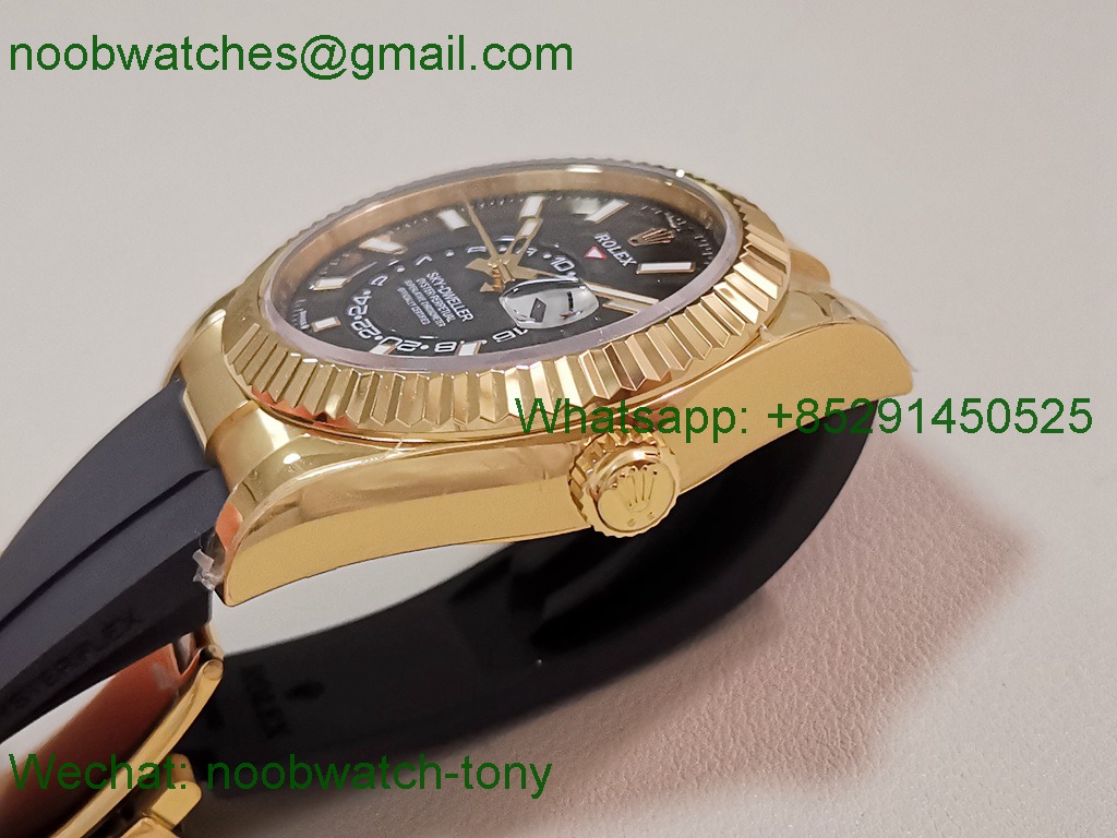 Replica Rolex Sky-Dweller 336238 Gain Weight Yellow Gold ZF Best SuperCLone Black Dial Rubber