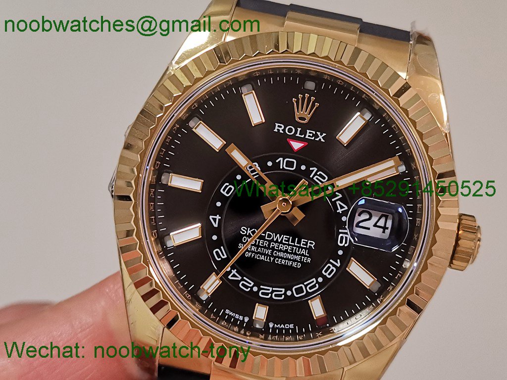 Replica Rolex Sky-Dweller 336238 Gain Weight Yellow Gold ZF Best SuperCLone Black Dial Rubber