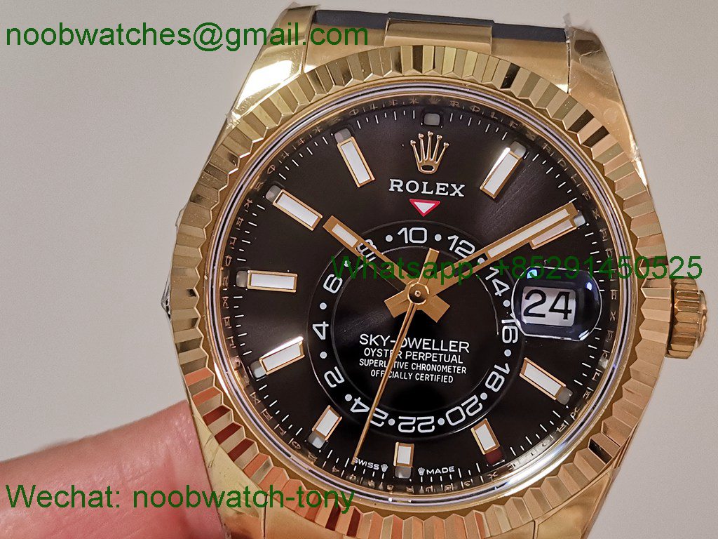 Replica Rolex Sky-Dweller 336238 Gain Weight Yellow Gold ZF Best SuperCLone Black Dial Rubber