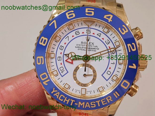 Replica Rolex YachtMaster II 116688 Blue Ceramic Yellow Gold KF 1:1 Best White Dial A7750