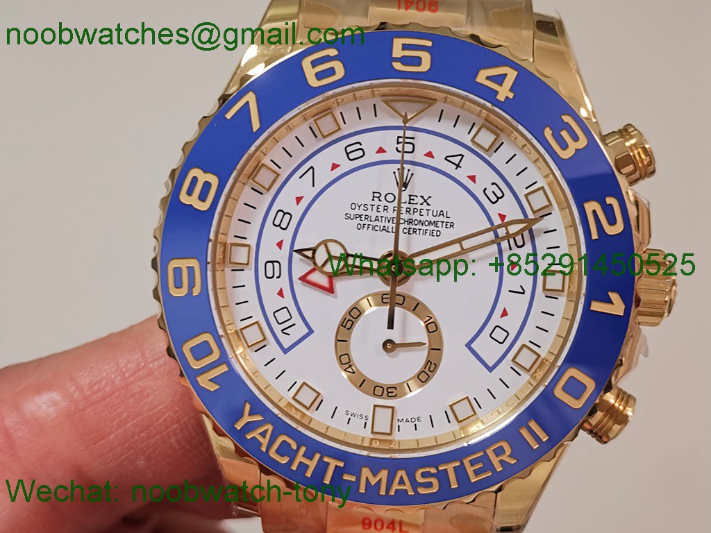 Replica Rolex YachtMaster II 116688 Blue Ceramic Yellow Gold KF 1:1 Best White Dial A7750