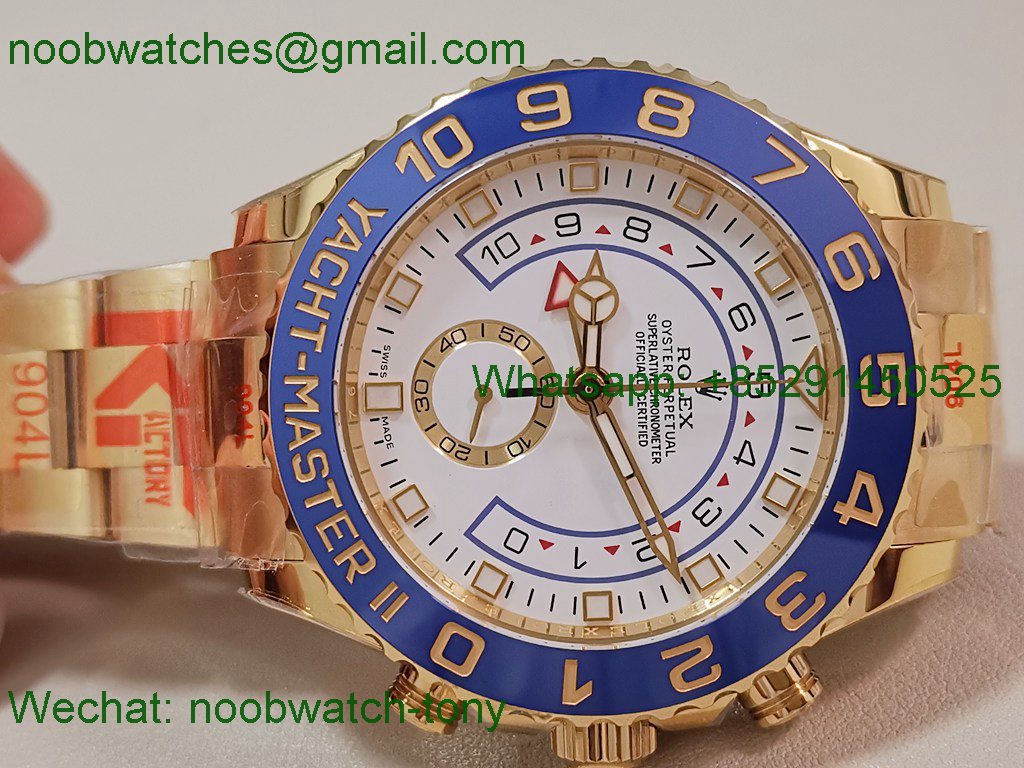 Replica Rolex YachtMaster II 116688 Blue Ceramic Yellow Gold KF 1:1 Best White Dial A7750