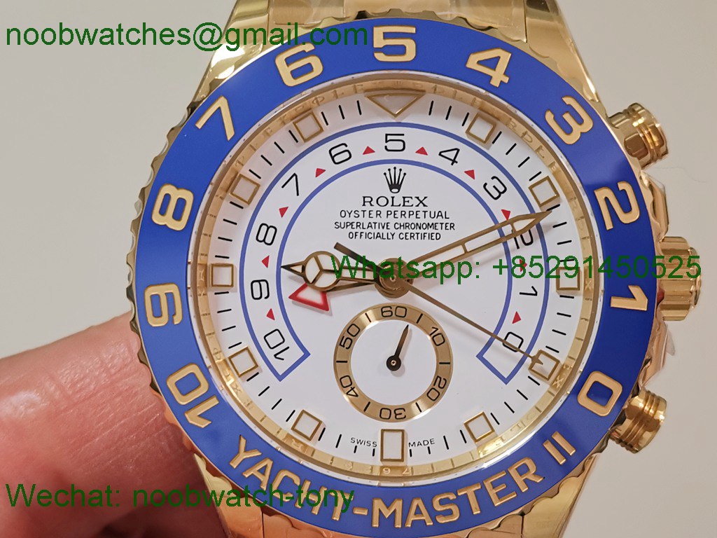 Replica Rolex YachtMaster II 116688 Blue Ceramic Yellow Gold KF 1:1 Best White Dial A7750