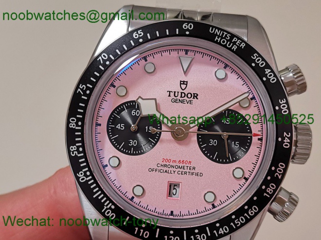 Replica TUDOR Black Bay Chrono BLSF 1:1 Best SuperClone Pink Dial on SS Bracelet A7750