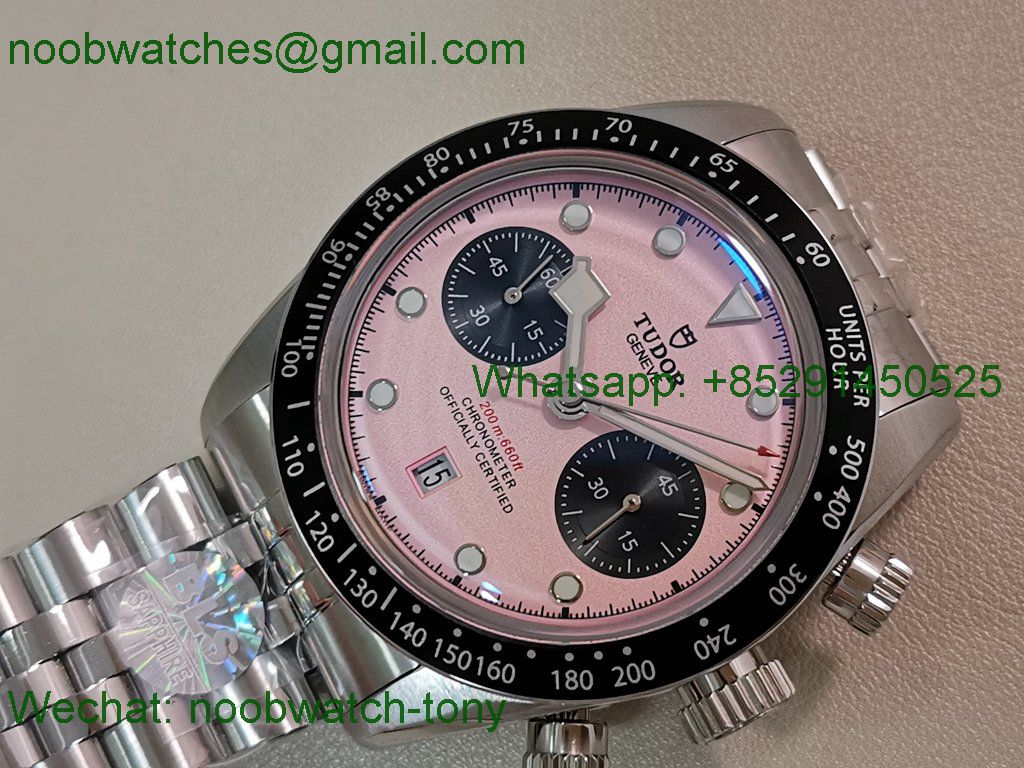 Replica TUDOR Black Bay Chrono BLSF 1:1 Best SuperClone Pink Dial on SS Bracelet A7750