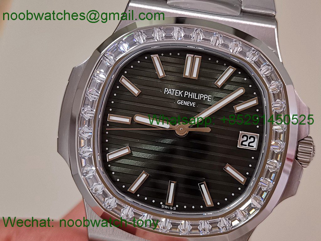 Replica Patek Philippe Nautilus Jumbo 5711 Green Dial Diamond Bezel DDF 1:1 SuperClone Best DD324