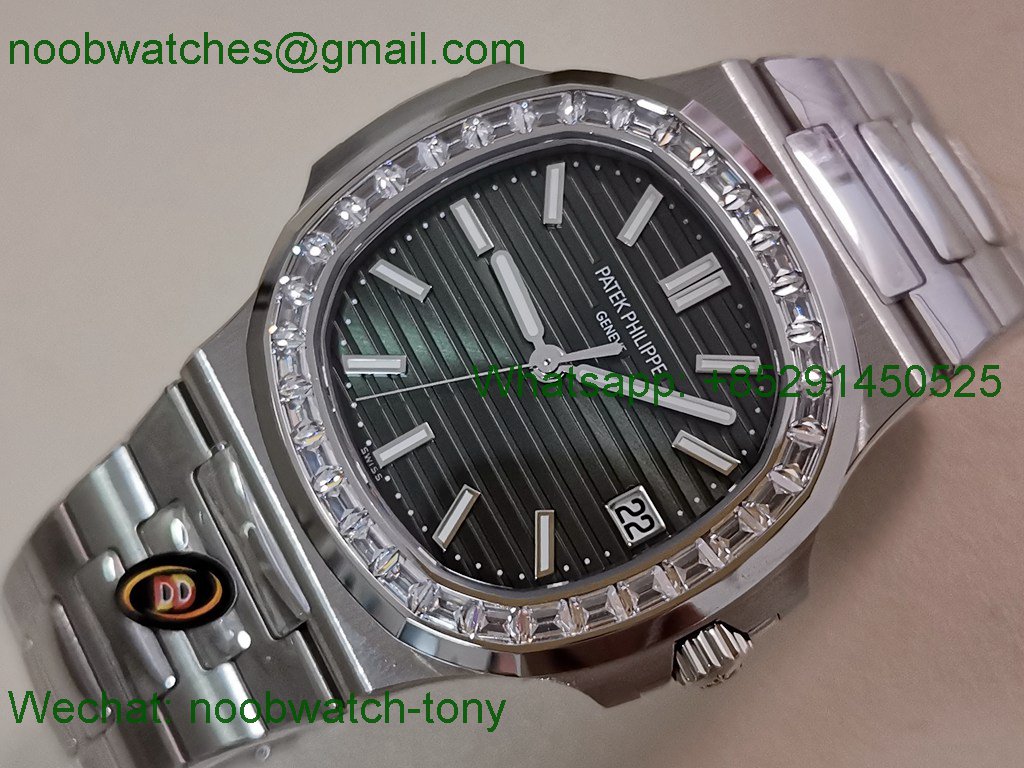 Replica Patek Philippe Nautilus Jumbo 5711 Green Dial Diamond Bezel DDF 1:1 SuperClone Best DD324